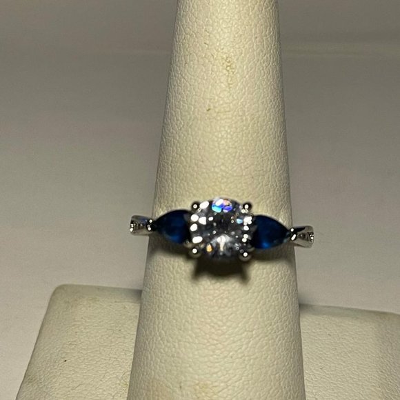 Sapphire and CZ Fashion Ring SZ 8 - Picture 1 of 2
